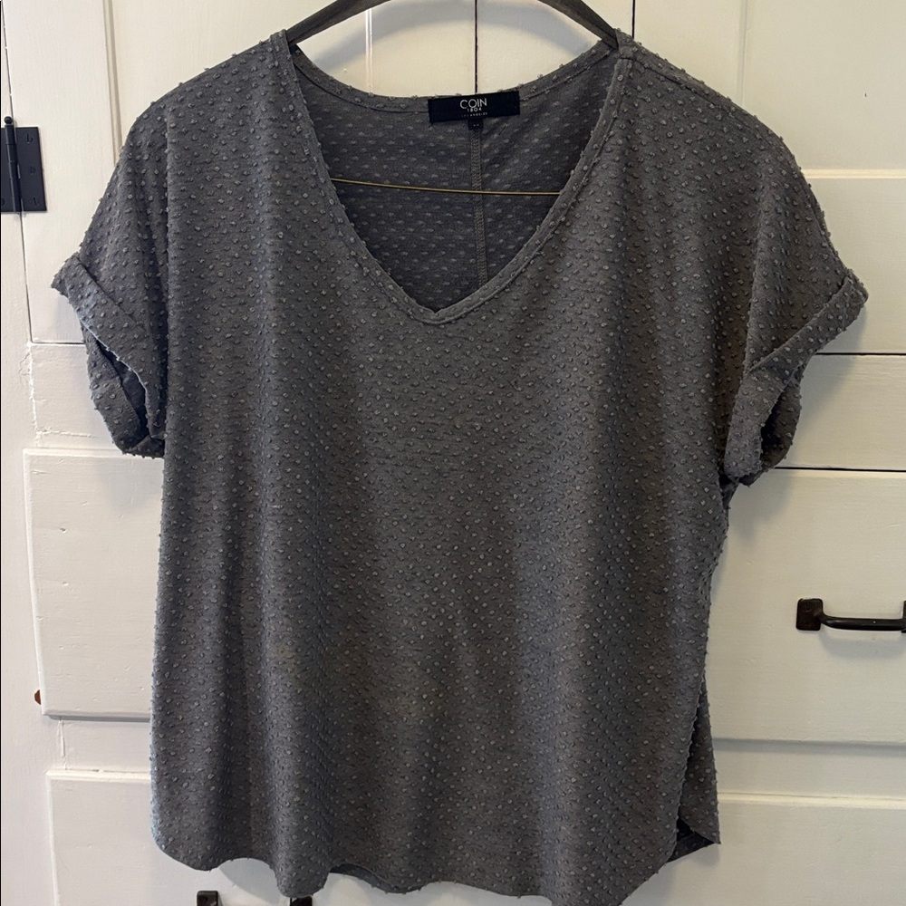 Coin Charcoal Textured V-Neck Top